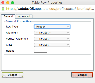 table header properties